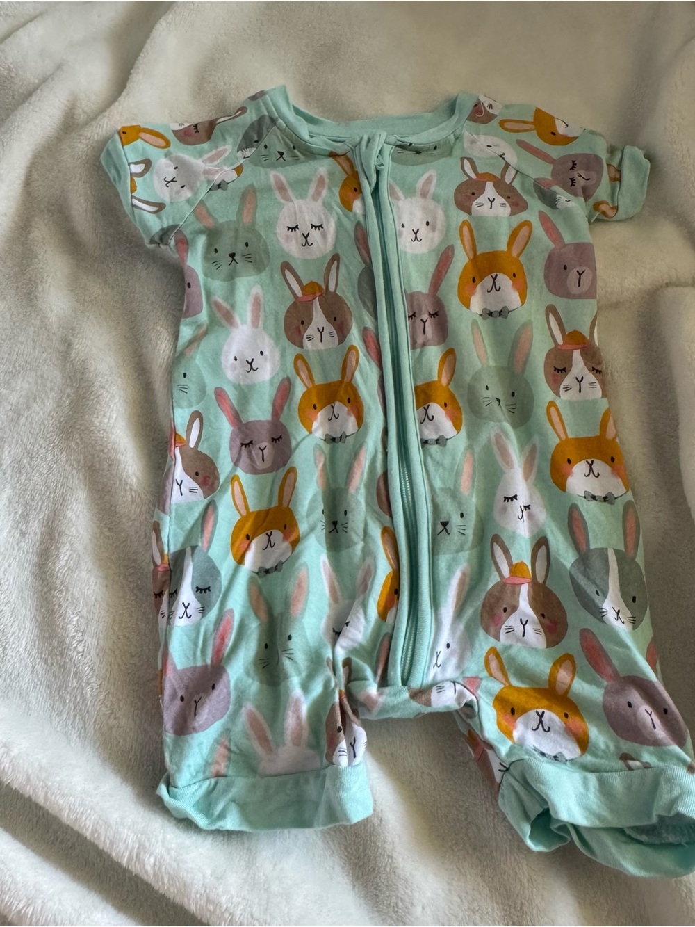 Little Sleepies Mint Bunny Face Zip One-Piece
